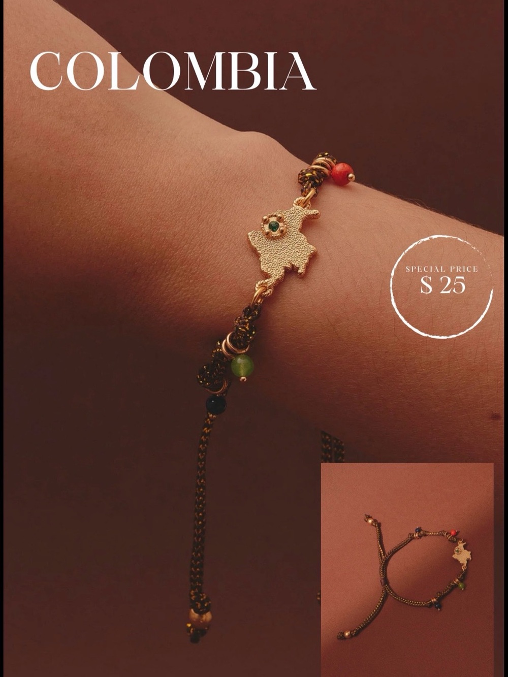 Colombia Gold-Tone Map Charm Bracelet - Gold